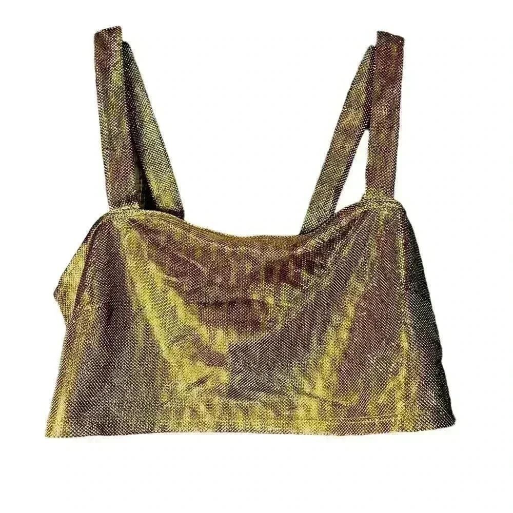 Metallic Gold Crop Top Bralette Party Club‎ Wear Sleeveless Tank A20